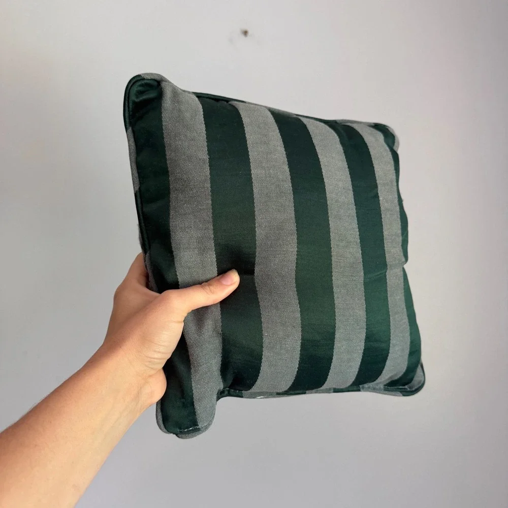 Vintage Floral Rose Damask Striped Accent Pillow Green Grey Reversible 10.5in